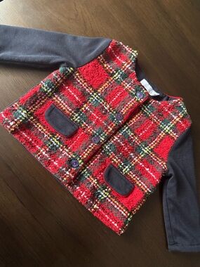 Patachou Baby Red Plaid Tartan Cardigan Jacket Size 12 Months